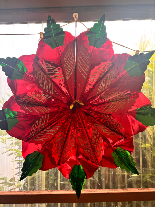 Metallic Christmas Poinsettia - Huge dangling decoration - 34 inches