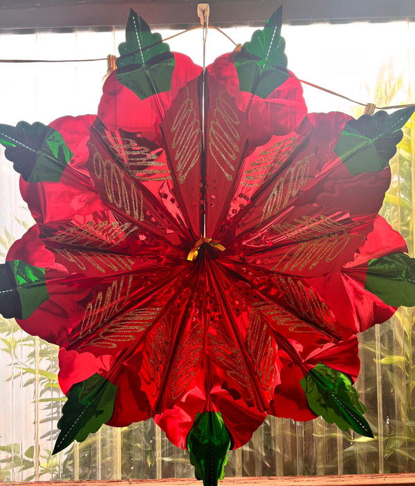 Metallic Christmas Poinsettia - Huge dangling decoration - 34 inches
