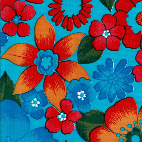 Mexican Oilcloth - Flower Fields on Light Blue (C)