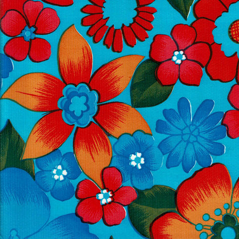 Mexican Oilcloth - Flower Fields on Light Blue (C)