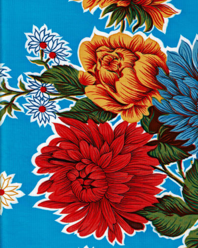 Mexican Oilcloth - Mums on Blue