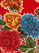 Mexican Oilcloth - Mums on Red