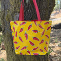 TOTE Reversible Oilcloth Market Bag - Yellow Chile Peppers w/Red Chili Peppers - 1