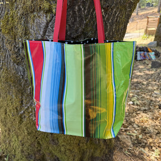 TOTE Reversible Oilcloth Market Bag - Serape/Black Polka Dots