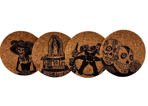 Coasters - Cork With Mexican Stamps - Set of 4
