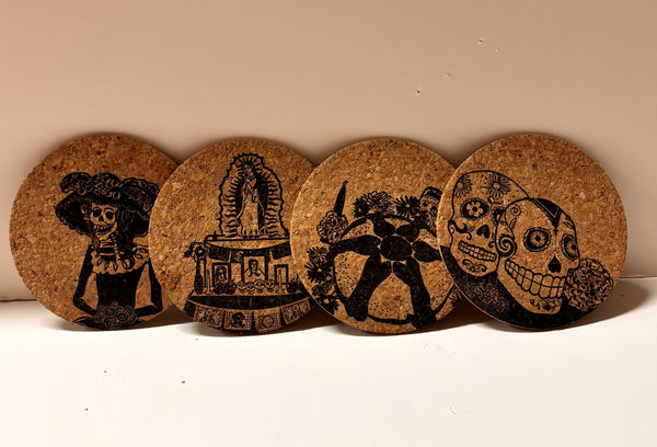 Coasters - Cork With Mexican Stamps - Set of 4