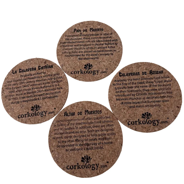 Coasters - Day of the Dead images on stamped cork - Set of 4