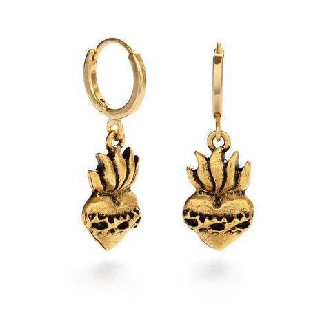 Sacred Heart - 3/4 inch - Flaming Heart Dangle Earrings