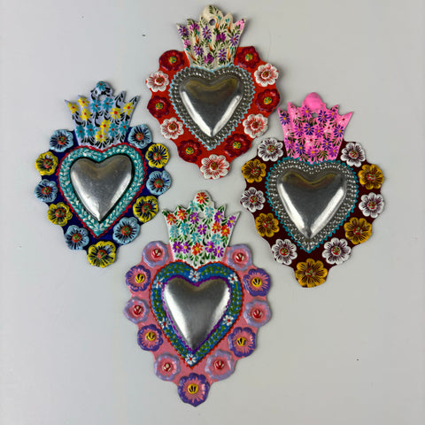 Silver Center Hand Painted Heart Milagros - Assorted - 0