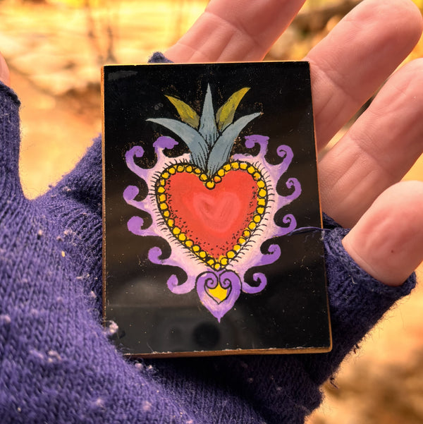 MIni MIrrors - Tattoo style Flaming Hearts from Peru