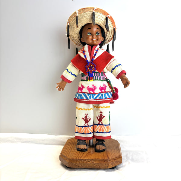Vintage Huichol Indian Doll in Impressive Ethnic Dress - 1