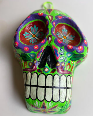 Medium Sugar Skull Wall Masks - Lime green background