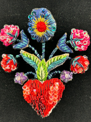 Micro beaded - Heart and Roses Brooch