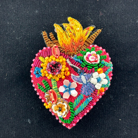Micro beaded - Flaming Heart Brooch