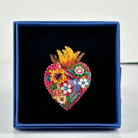 Micro beaded - Flaming Heart Brooch - 0