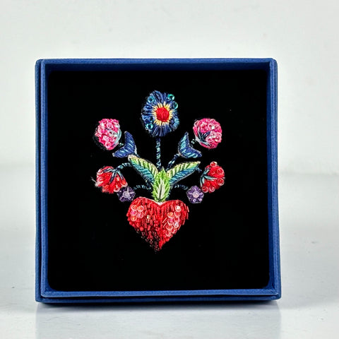 Micro beaded - Heart and Roses Brooch - 0