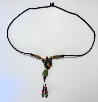 Necklace - with Green and Coral Stones