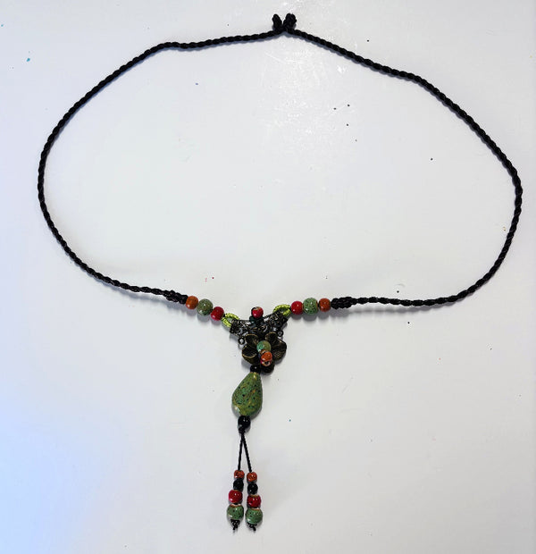 Necklace - with Green and Coral Stones