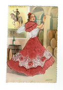 Post card - Silk Embroidered - Lady with Pink Dress