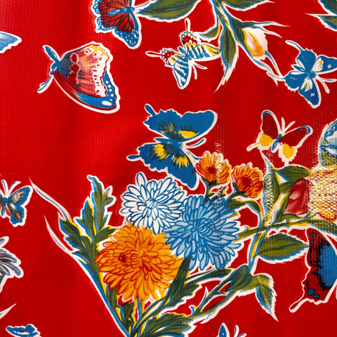 Mexican Oilcloth - Butterflies on Red