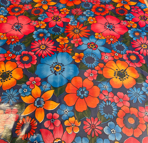 Mexican Oilcloth - Flower Fields On Navy Blue