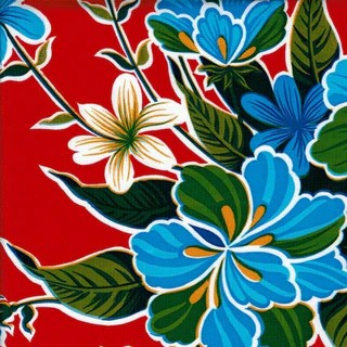 Mexican Oilcloth - Hibiscus on Red