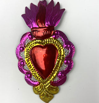 Tin Heart Milagro with Red Center