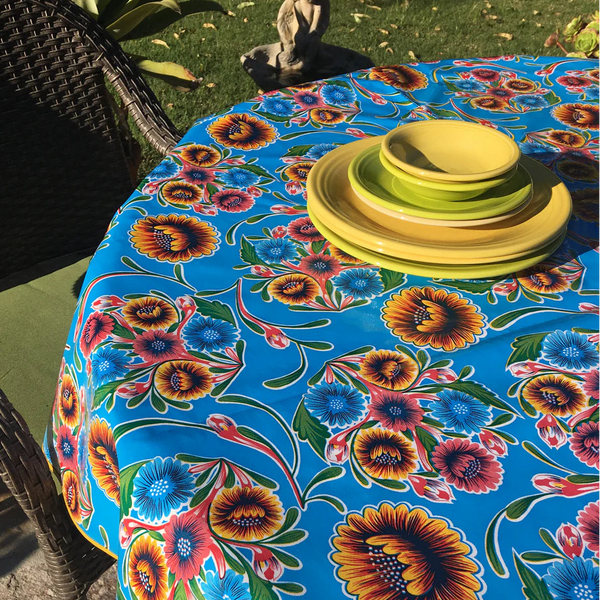 Mexican Oilcloth - Floral on Blue