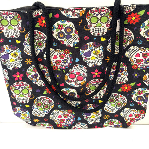 Sugar Skull Jute Tote Bag