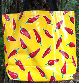 Mexican Oilcloth - Red Chile Peppers on Yellow
