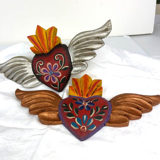 Wood Floral Winged Hearts