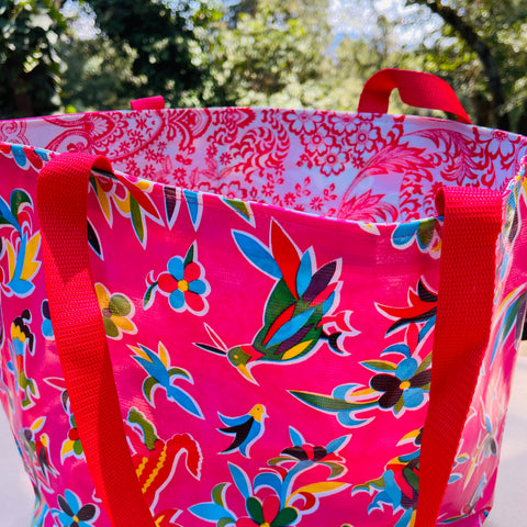 TOTE Reversible Oilcloth Market Bag - Animales Magenta Pink/Paradise Red