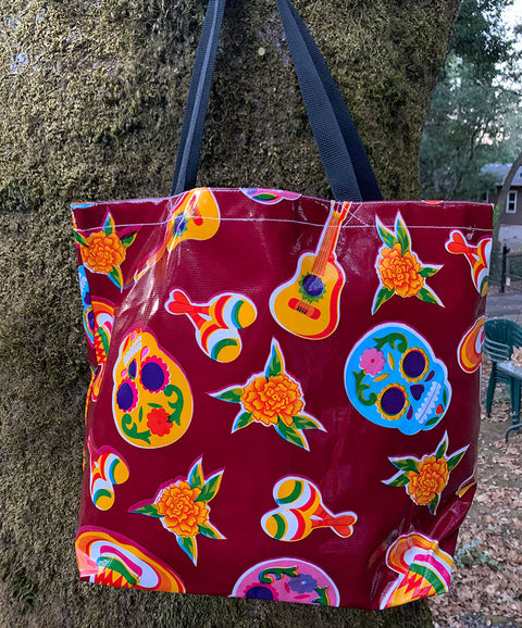 TOTE Sugar Skull Tote Bag - Burgundy - 0