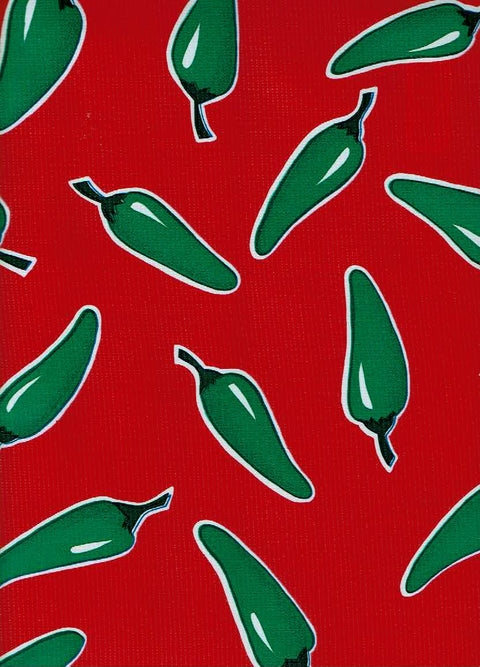 Mexican Oilcloth - Green Chile Peppers on Red