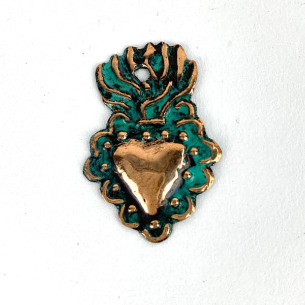 Copper Flaming Heart Milagro - Mini 1 <sup>1/4</sup> inch