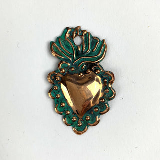 Copper Flaming Heart Milagro 1 <sup>3/4</sup> inch