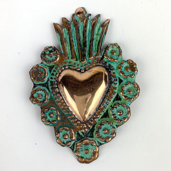 Copper Flaming Heart Milagro - 4 inch