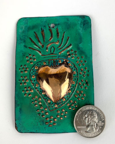 Copper Flaming Heart Milagro Plaque
