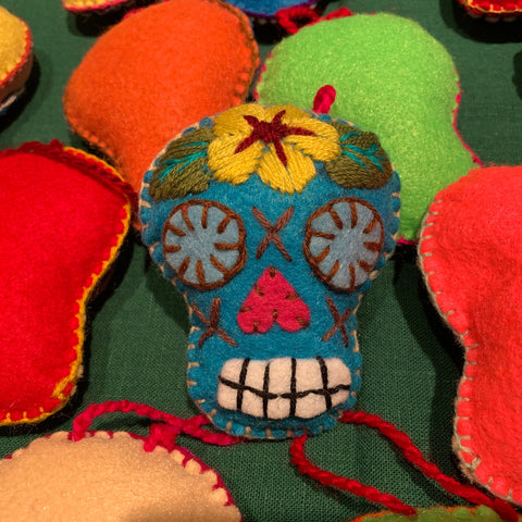 Felted Sugar Skull Ornament