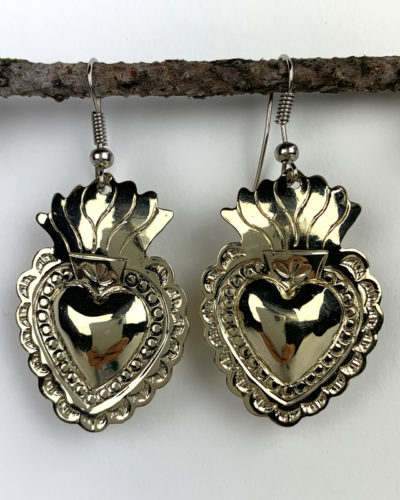 Flaming Heart Milagro Earrings