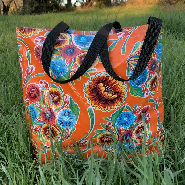 Mexican Oilcloth Market Bag – Floral on Orange