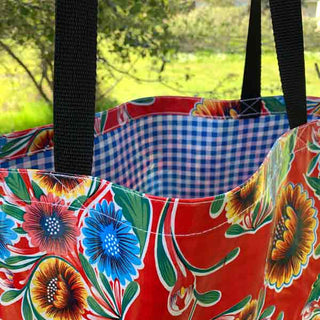 Mexican Oilcloth Market Bag – Floral on Red