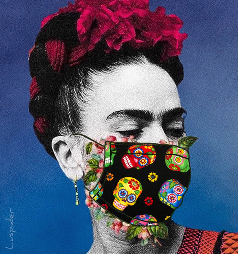 Big Sugar Skull on Black Face Mask - 0