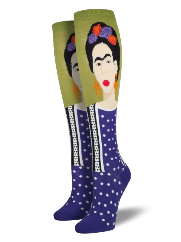 Women’s Frida Portrait Knee High Socks – Fern & Purple - 6 pairs