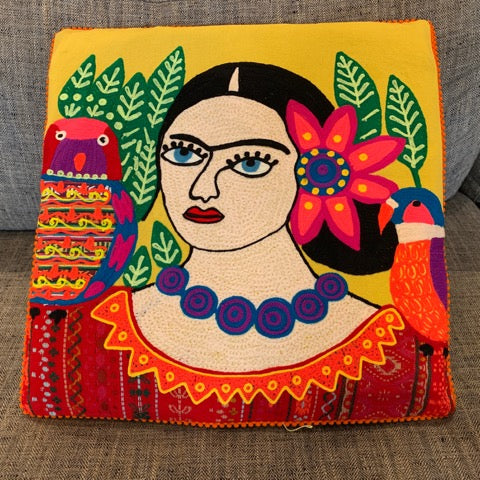 Frida Pillow with Purple Necklace