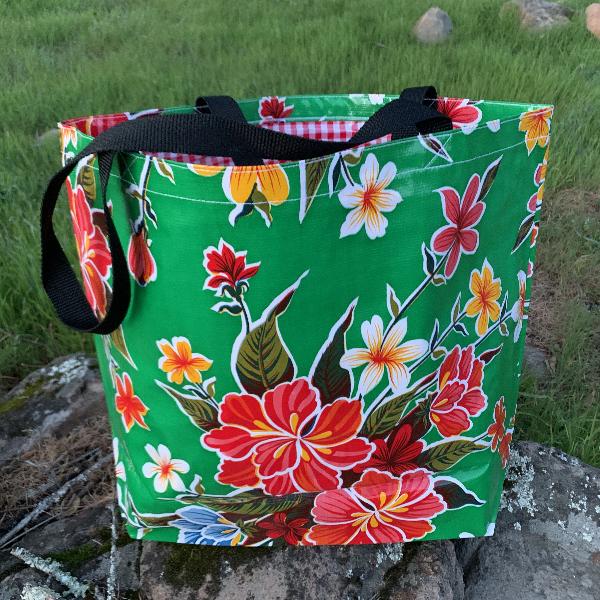 TOTE Oilcloth Market Bag – Hibiscus on Green