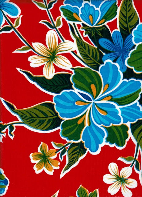 Mexican Oilcloth - Hibiscus on Red