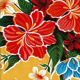 Mexican Oilcloth - Hibiscus on Yellow