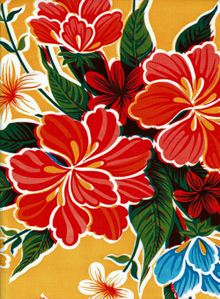 Mexican Oilcloth - Hibiscus on Yellow