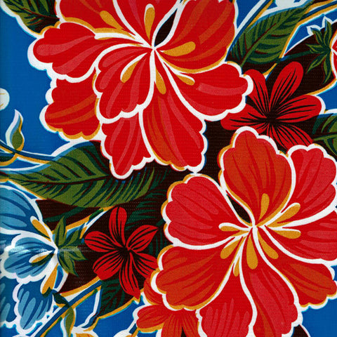 Mexican Oilcloth - Hibiscus on Royal Blue